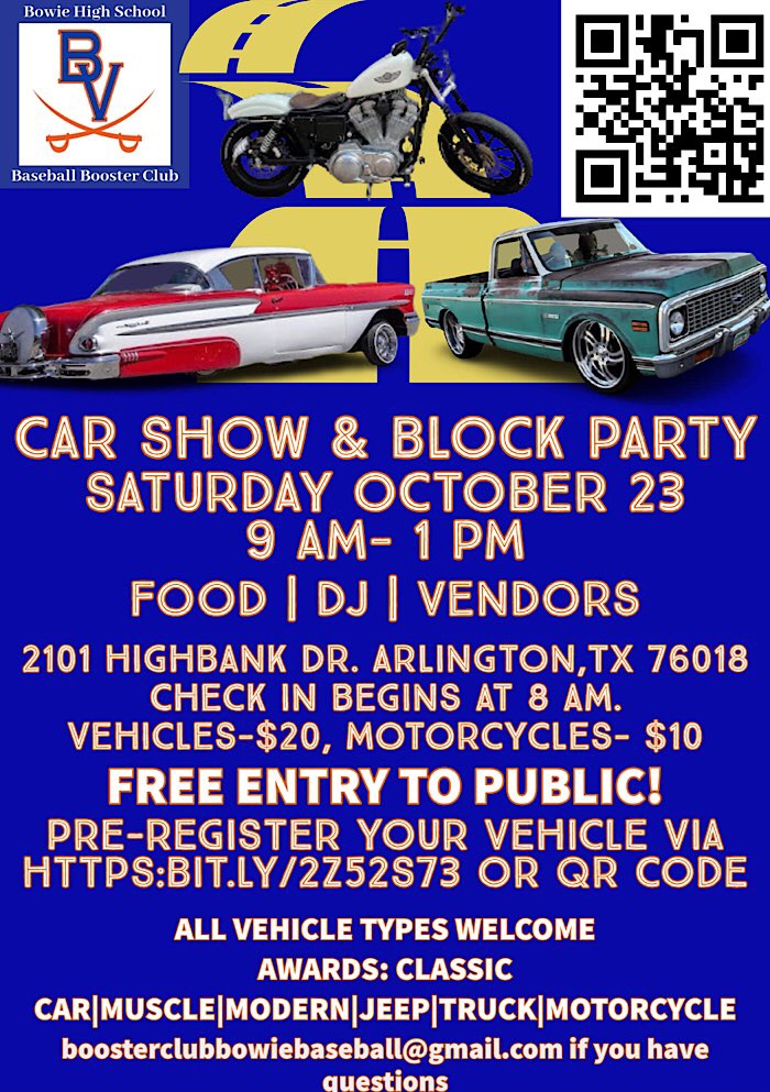 Bowie High School Baseball Booster Club Car Show Block Party